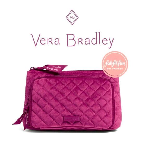 Vera Bradley Majestic Magenta Quilted Velvet Compact Organizer Makeup Bag NEW - Picture 1 of 13